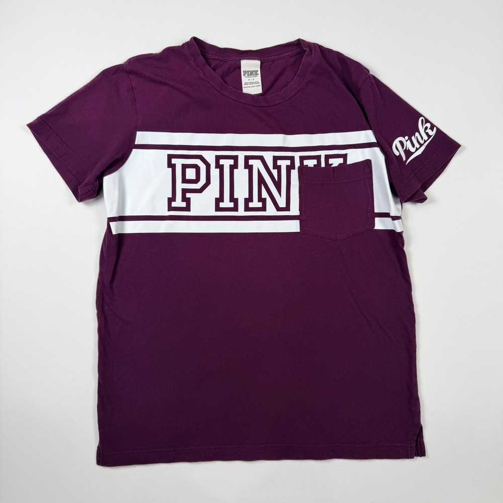 PINK Victoria's Secret T-Shirt Womens Small Purple Logo Pocket Tee